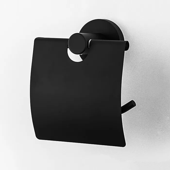 Держатель для туалетной бумаги с крышкой FRAP округлый из нержавеющей стали черный F30203