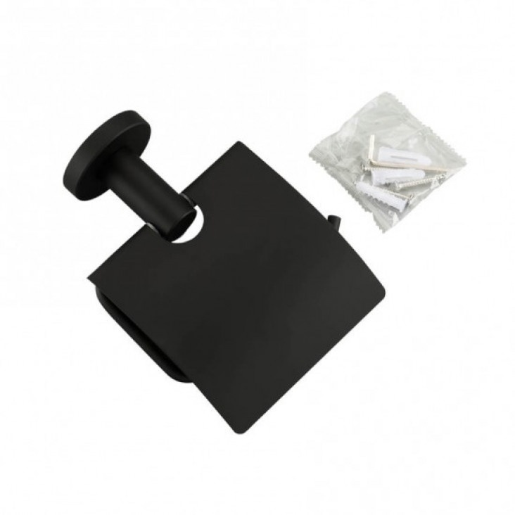 Держатель для туалетной бумаги с крышкой FRAP округлый из нержавеющей стали черный F30203