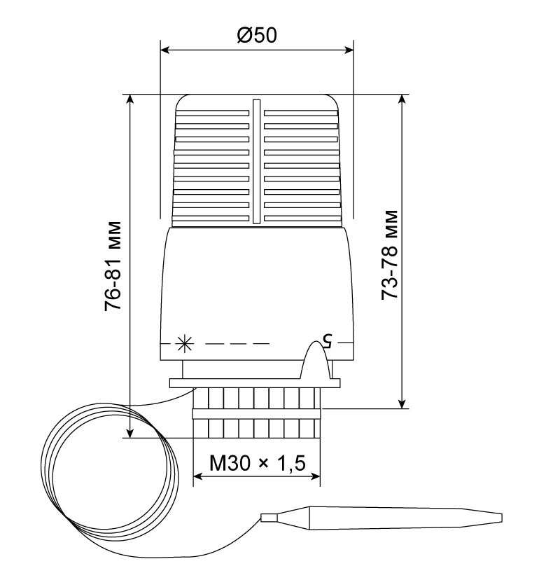 Термоголовка для радиатора KOER KR.1332 М30х1,5 с выносным датчиком KR2678