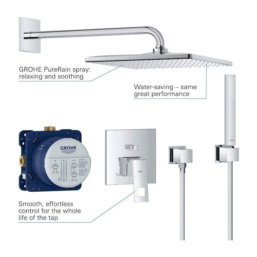Душова система прихованого монтажу GROHE Eurocube із верхнім душем латунь хром 25238000