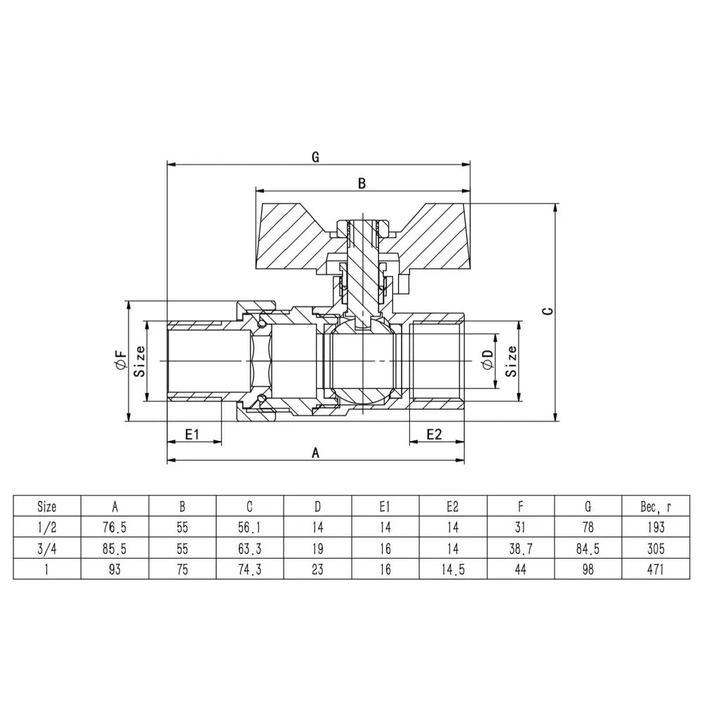 Кран кульовий ITAL 1/2" вн-зв з американкою PN40бар IB110114