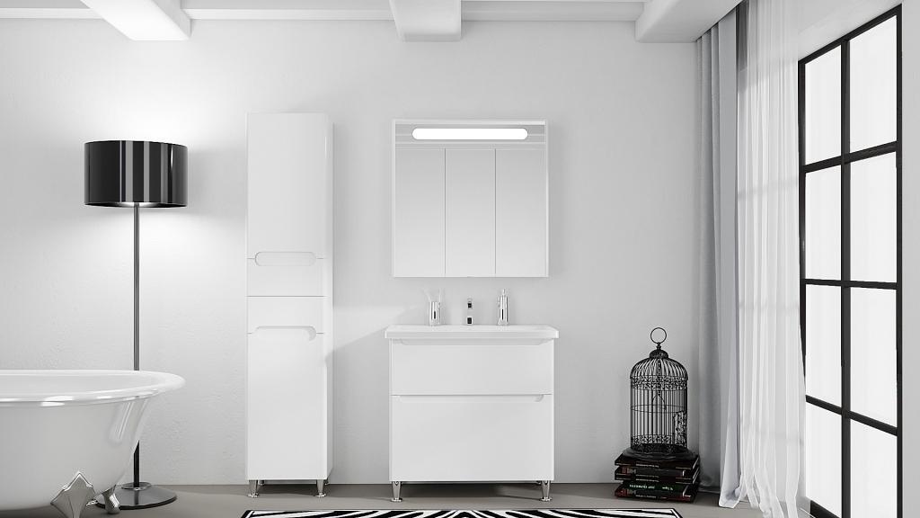 Шкафчик подвесной с зеркалом в ванную AQUARIUS POLA 80x80x17.5см c подсветкой белый AQ-U1112482579
