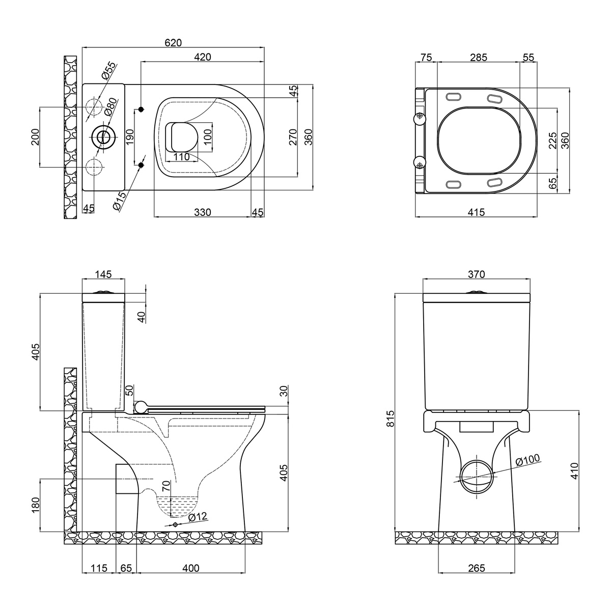 Унітаз-компакт підлоговий безобідковий білий Q-TAP Kolibri кришка мікроліфт випуск в стіну QT1022C667PW