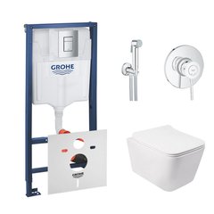 Комплект інсталяції GROHE Rapid SL кнопка хром безобідковий унітаз Q-TAP з кришкою мікроліфт дюропласт 38772001QT05335170W2904800S