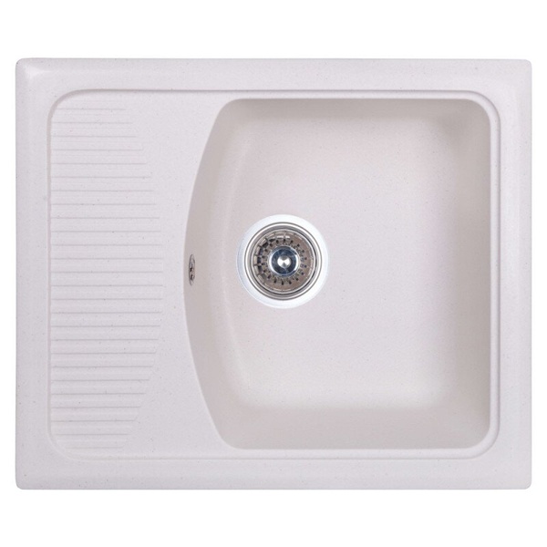 Мийка на кухню гранітна прямокутна COSH 577мм x 490мм білий із сифоном COSH5850K203