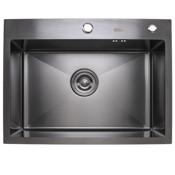 Мийка для кухні із нержавіючої сталі прямокутна PLATINUM Handmade PVD 600x450x220мм матова 1.5мм чорна із сифоном PLS-A32267