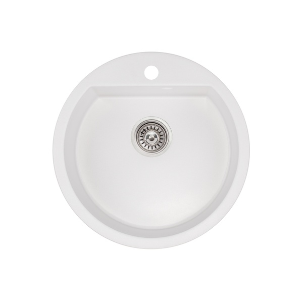 Раковина на кухню керамогранітна кругла Q-TAP CS 505мм x 505мм білий із сифоном QTD510WHI650