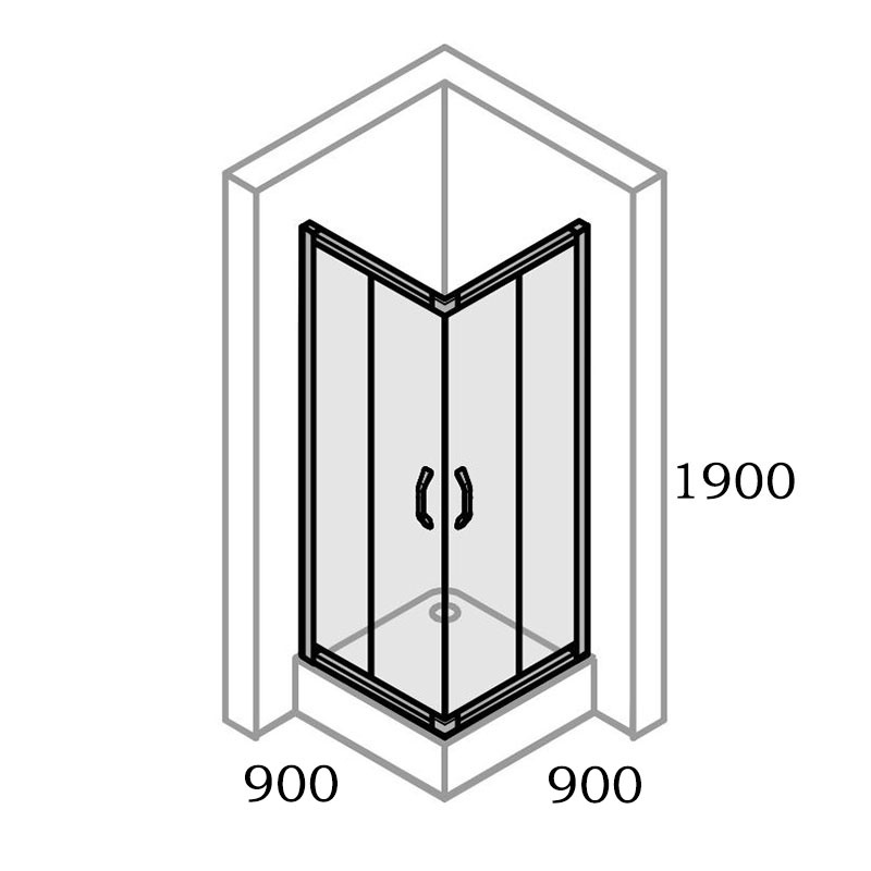 Кабіна для душу квадратна кутова дводверна без піддону HUPPE Classics 2 90x90x190см прозоре скло 6мм профіль хром C20103.069.321