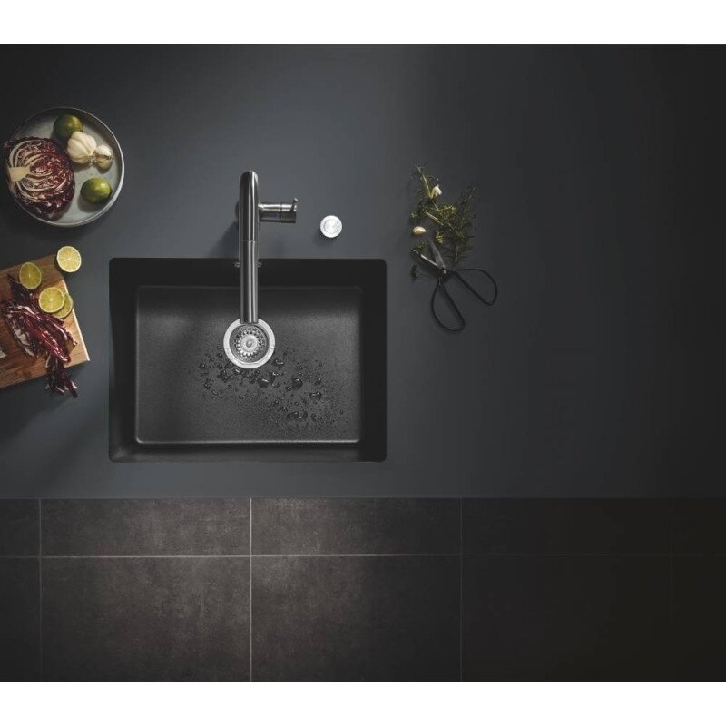 Раковина на кухню керамогранітна прямокутна GROHE 610мм x 460мм чорний із сифоном 31655AP0