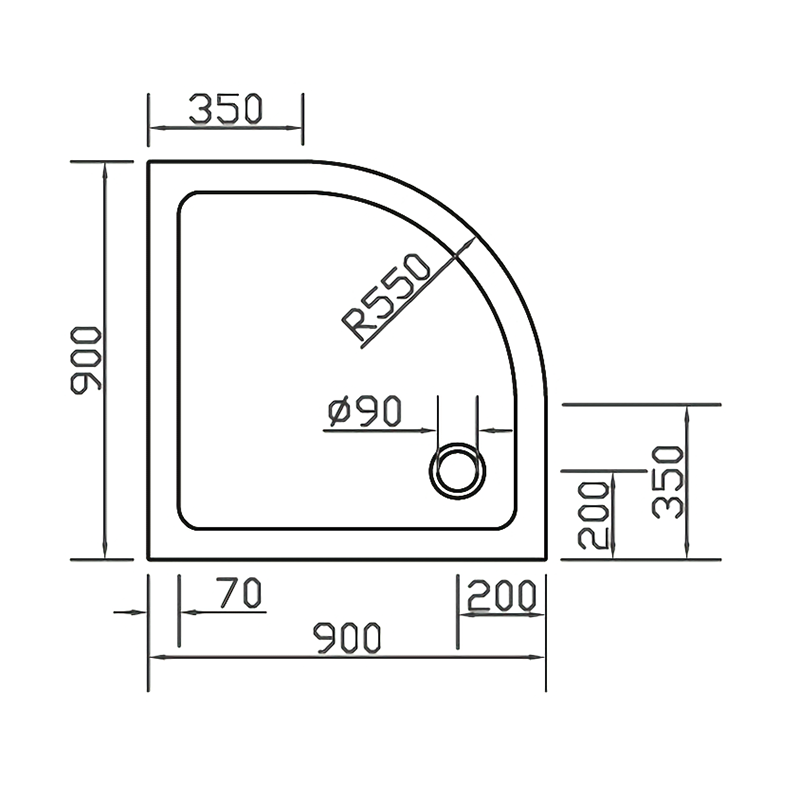 Піддон для душової кабіни EGER SMC 599-9090R fullset 90x90x15см напівкруглий композитний без сифону білий