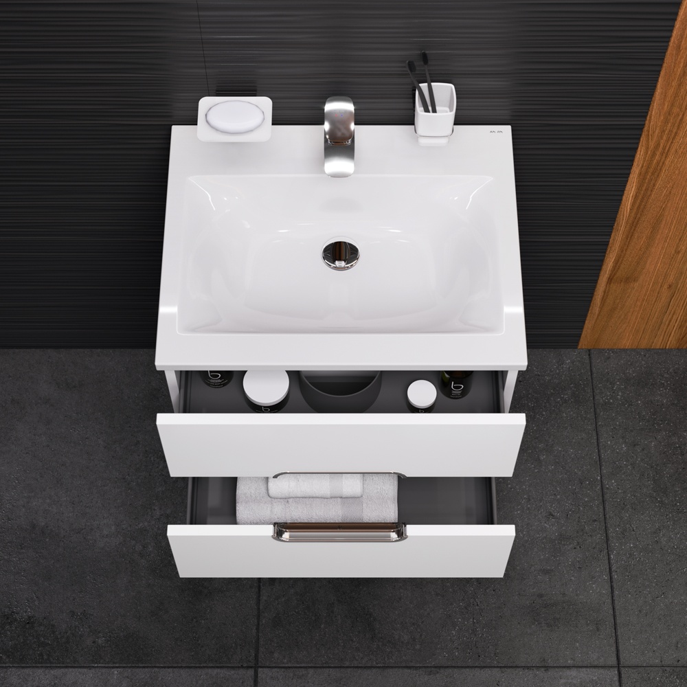 Тумбочка із умивальником для ванної AM.PM Spirit 61x50x49.5см підвісна білий M70-FUX0602-WC0602-38