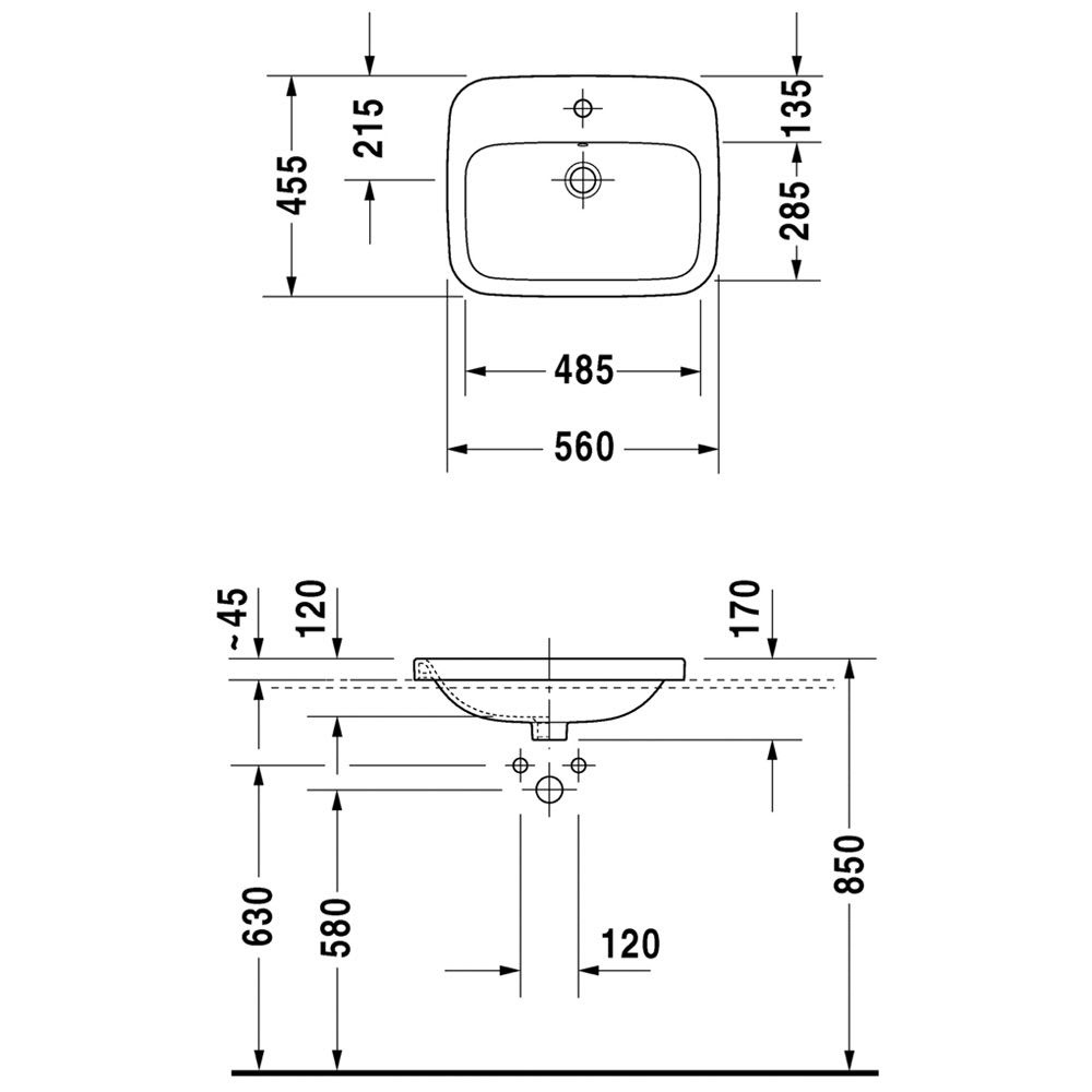 Умивальник врізний DURAVIT DuraStyle на стільницю 560x455x170мм прямокутний білий 0374560000