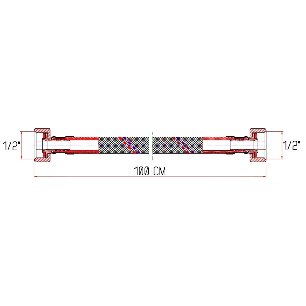 Шланг гибкий для воды для подключения SANDI FORTE вн-вн 1/2"x1/2" 100 см нержавеющая оплетка с силиконом SF381W100