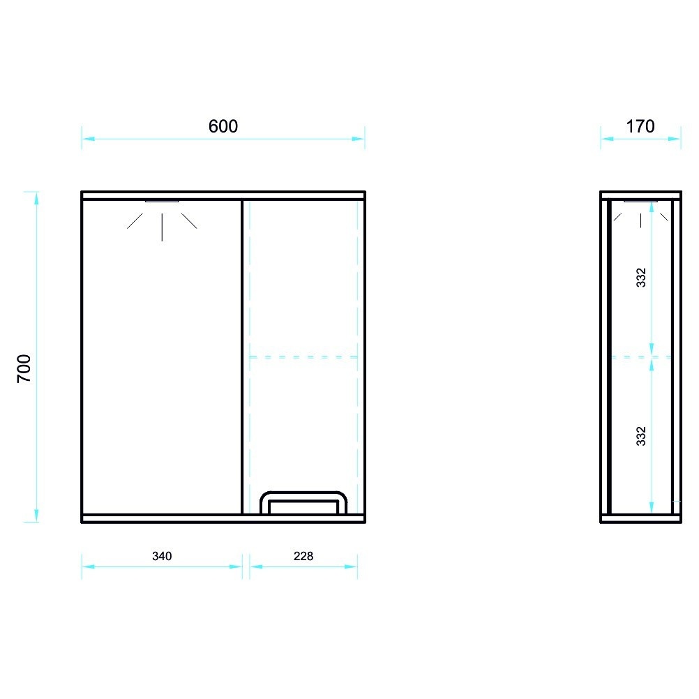 Шкафчик подвесной с зеркалом в ванную AQUARIUS SIMPLI 60x70x17см c подсветкой с полочкой белый AQ-U1112470877