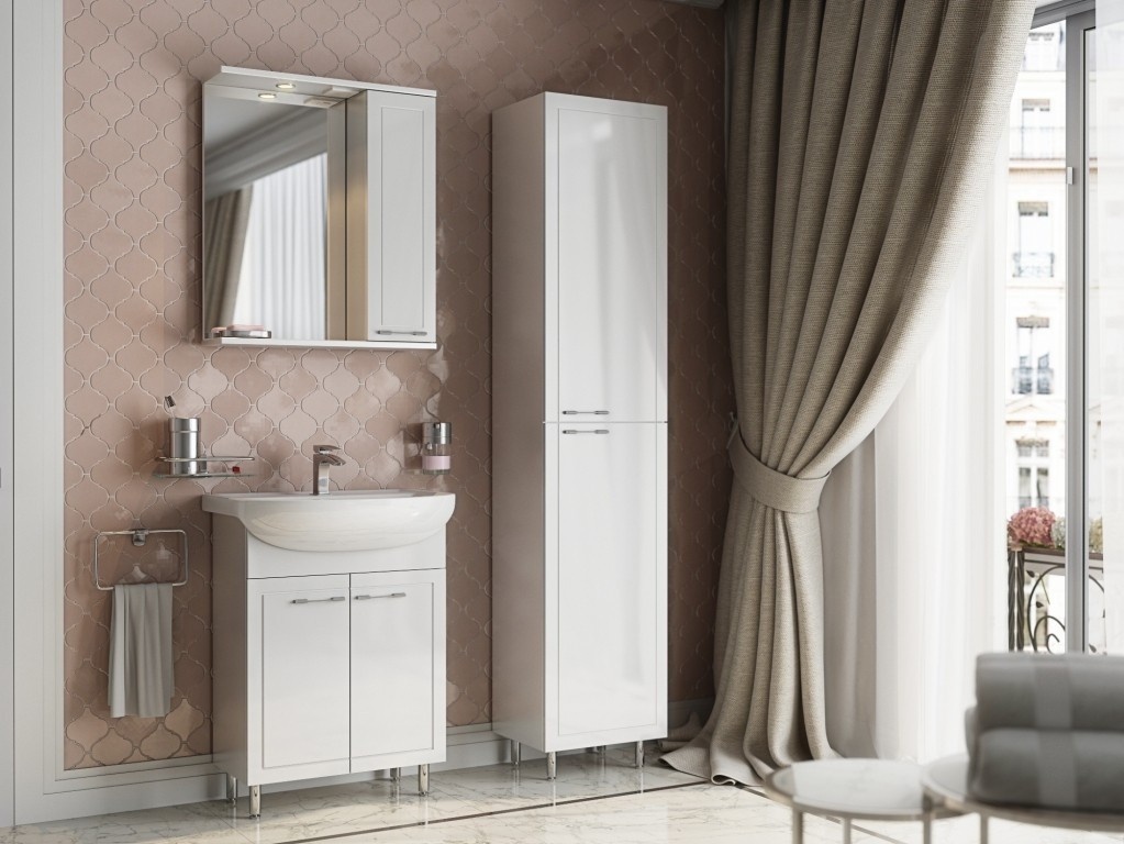 Шафка підвісна із дзеркалом у ванну AQUARIUS Elegance 65x70x17см із підсвіткою з поличкою білий AQ-U1112473243