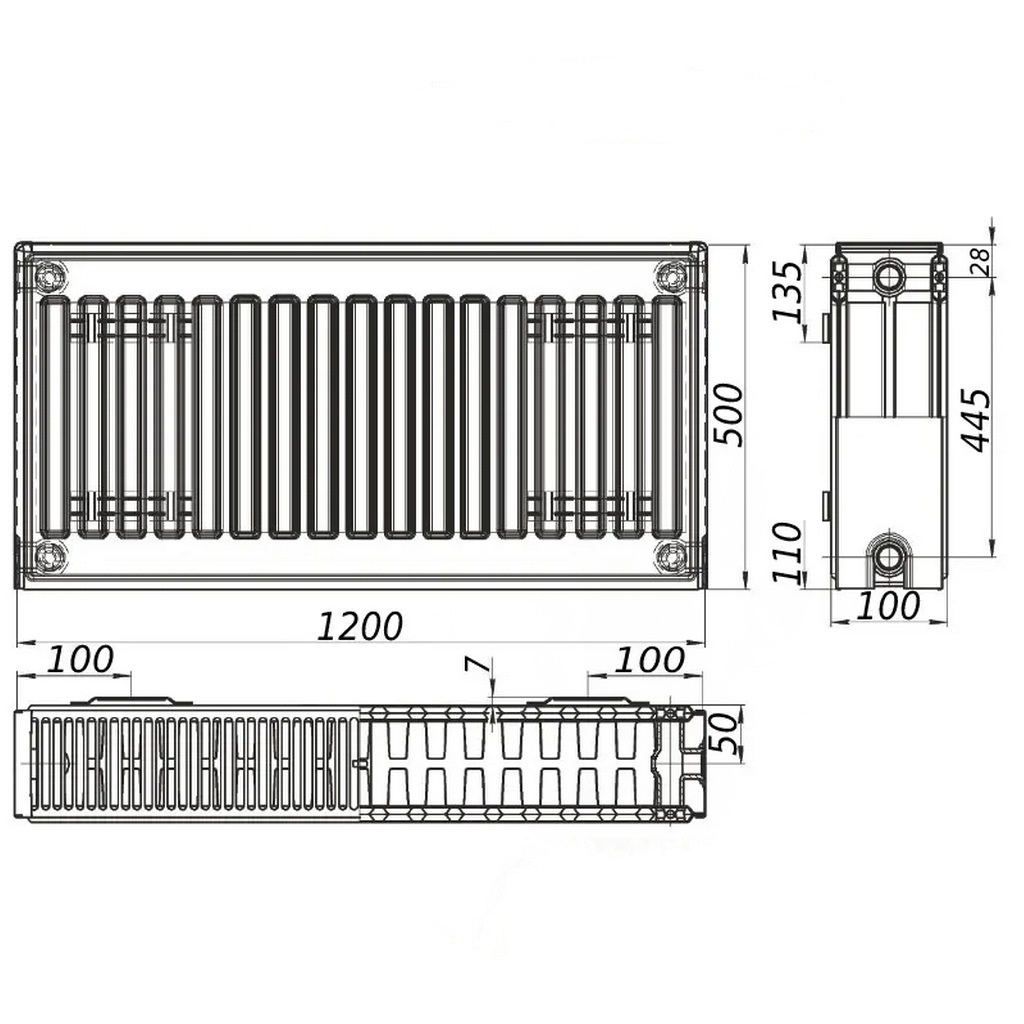 Стальной панельный радиатор отопления KALITE 500x1200 мм нижнее подключение класс 22 000022646