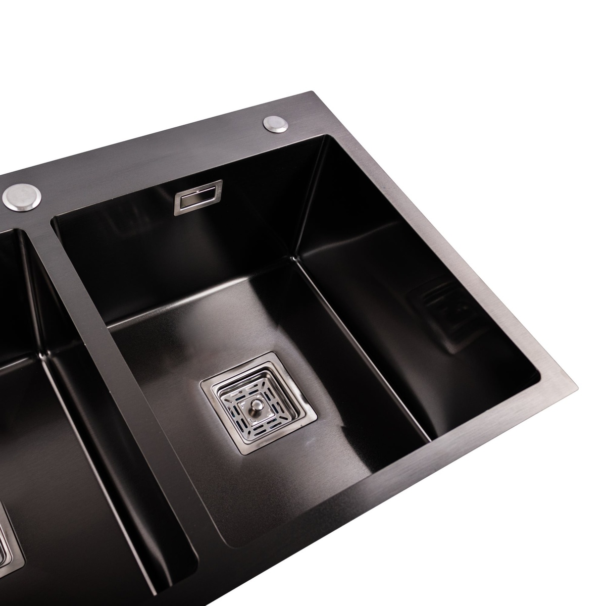 Мойка для кухни из нержавеющей стали прямоугольная PLATINUM Handmade PVD HDB 780x480x230мм глянцевая 1мм черная на две чаши с сифоном PLS-A36123