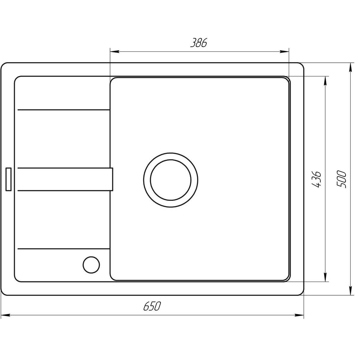Мийка на кухню керамогранітна прямокутна GLOBUS LUX ONE 500мм x 650мм чорний без сифону 000021068