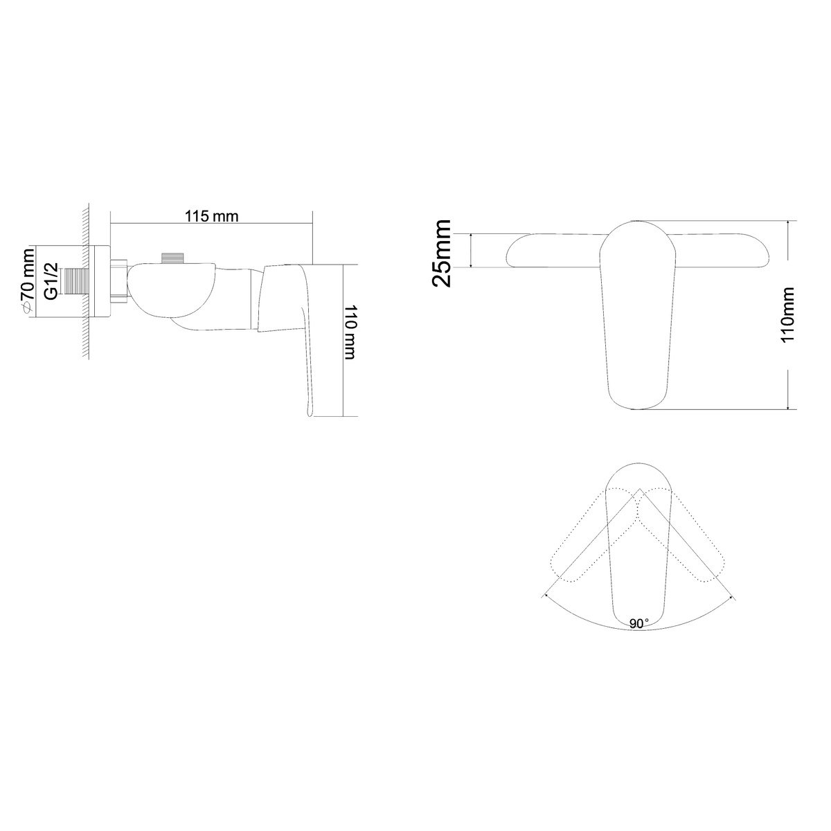 Змішувач для душової кабіни одновентильний ROZZY JENORI FLY хром латунь з душовим набором RBZ084-5