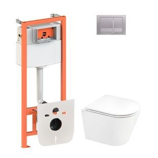 Комплект инсталляции Q-TAP Nest/Scorpio кнопка сатин безободковый унитаз Q-TAP с крышкой микролифт QT1433053ERW0133M425M06029SAT