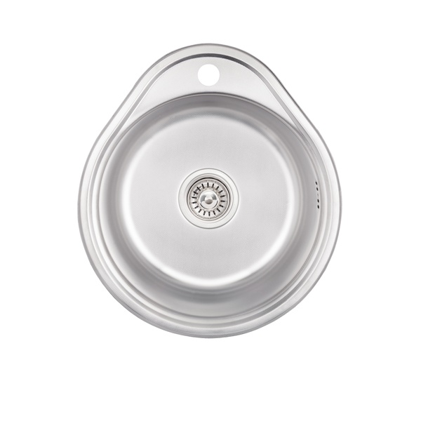 Мийка на кухню металева кругла LIDZ 480мм x 430мм мікротекстура 0.6мм із сифоном LIDZ484306DEC180
