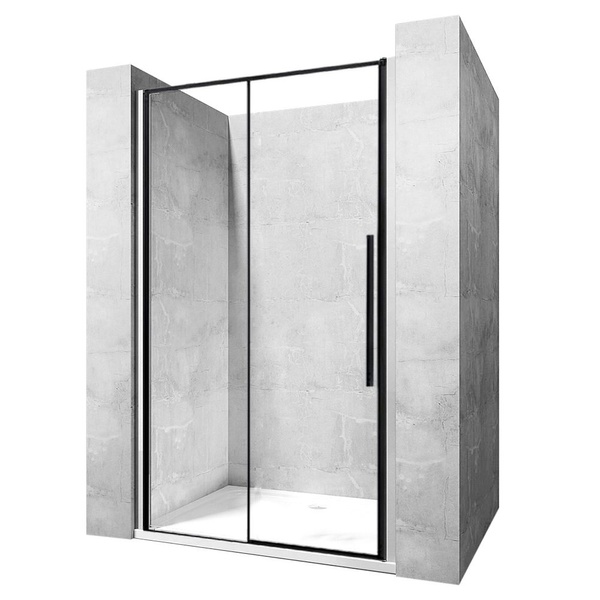 Двері скляні для душової ніші універсальні розсувні двосекційні REA SOLAR BLACK 195x150см прозоре скло 6мм профіль чорний REA-K6360