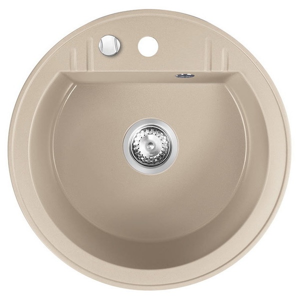 Мийка для кухні гранітна кругла FERRO Mezzo II 510x510x179мм із сифоном бежева DRGM1/51SA