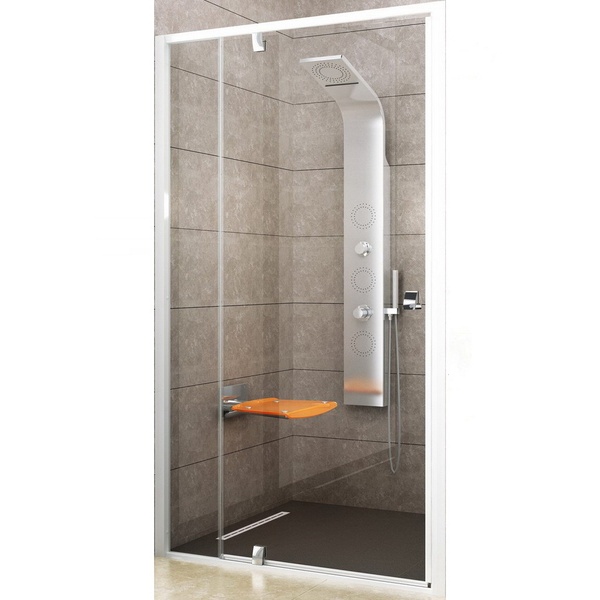 Двері скляні для душової ніші універсальні поворотні двосекційні RAVAK PIVOT PDOP2-100 190x100см прозоре скло 6мм профіль білий 03GA0100Z1
