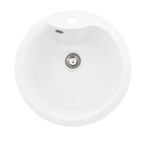 Мийка для кухні гранітна кругла PLATINUM 480 TURAS 480x480x220мм без сифону біла PLS-A25037