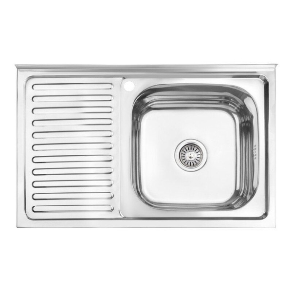 Кухонная мойка металлическая прямоугольная накладная LIDZ 505мм x 800мм глянцевая 0.8мм с сифоном LIDZ5080RPOL06