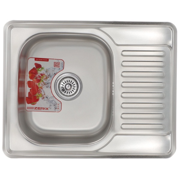 Мийка для кухні із нержавіючої сталі прямокутна ZERIX Z6350-08-180E 630x500x180мм матова 0.8мм із сифоном ZM0563
