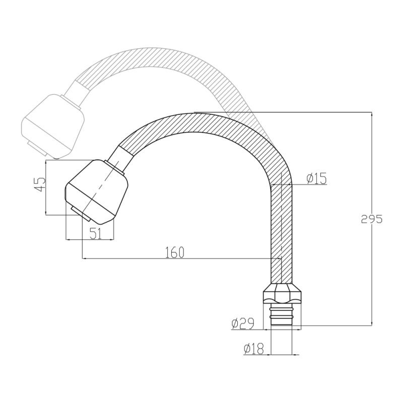 Вилив для змішувача LIDZ гнучкий рефлекторний для кухні 29.5см хром LIDZCRM5401260