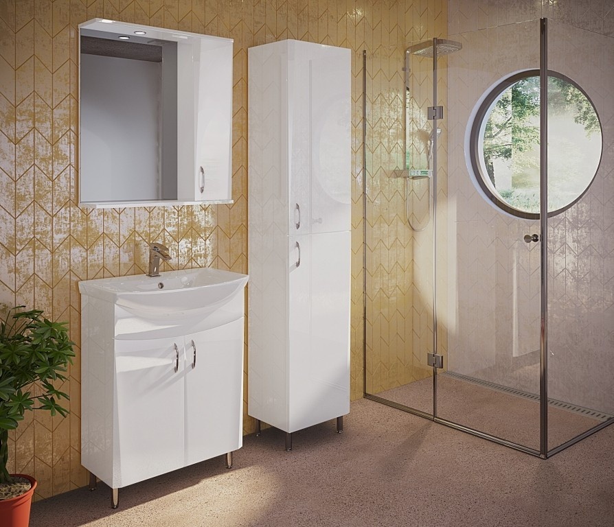 Шкафчик подвесной с зеркалом в ванную AQUARIUS Zhako 55x70x17см c подсветкой с полочкой белый AQ-U1112383207