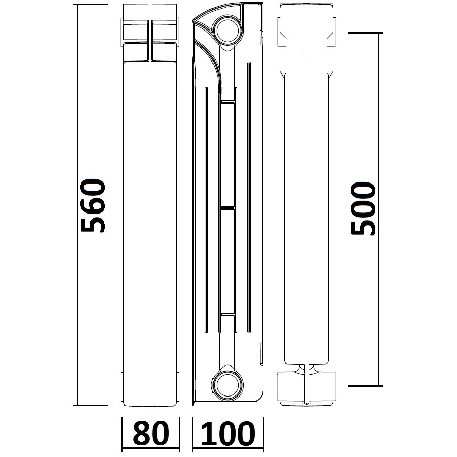 Биметаллический радиатор отопления QUEEN THERM 560x80 мм боковое подключение секционный 000019977 (продажа от 10шт)