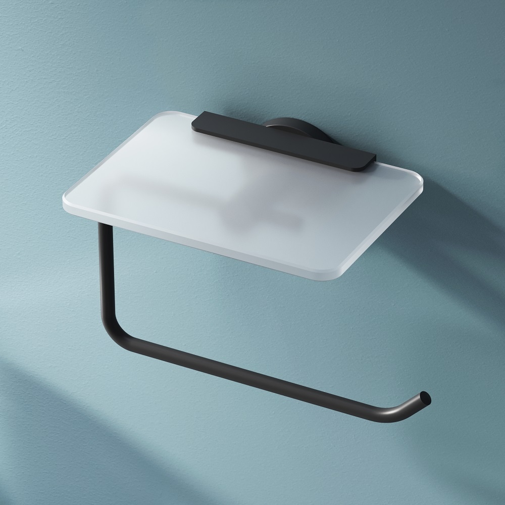 Тримач для туалетного паперу із поличкою AM.PM X-Joy округлий металевий чорний A85A341522