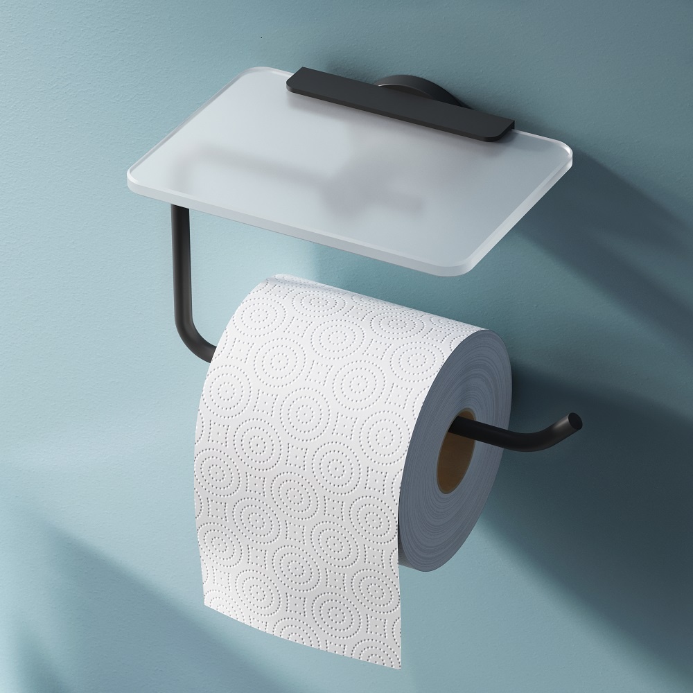 Тримач для туалетного паперу із поличкою AM.PM X-Joy округлий металевий чорний A85A341522