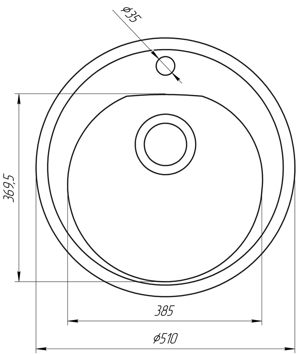 Мойка для кухни гранитная круглая GLOBUS LUX MARTIN 510x510x200мм без сифона коричневая 000023493