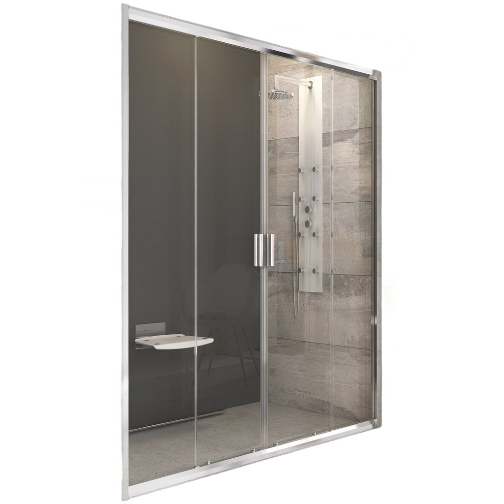 Двері скляні для душової ніші універсальні розсувні чотирисекційні RAVAK BLIX BLDP4-140 190x140см прозоре скло 6мм профіль хром 0YVM0C00Z1