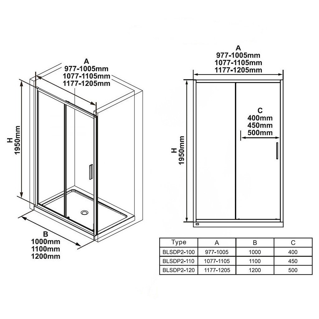 Двері скляні для душової ніші універсальні розсувні двосекційні RAVAK BLIX SLIM BLSDP2-100 195x100см прозоре скло 6мм профіль хром X0PMA0C00Z1