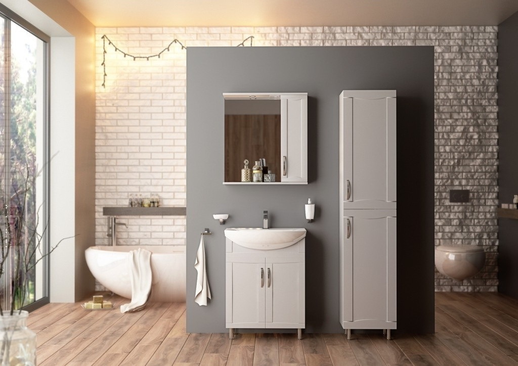 Шкафчик подвесной с зеркалом в ванную AQUARIUS Lofty 50x70x17см c подсветкой с полочкой белый AQ-U1112474227