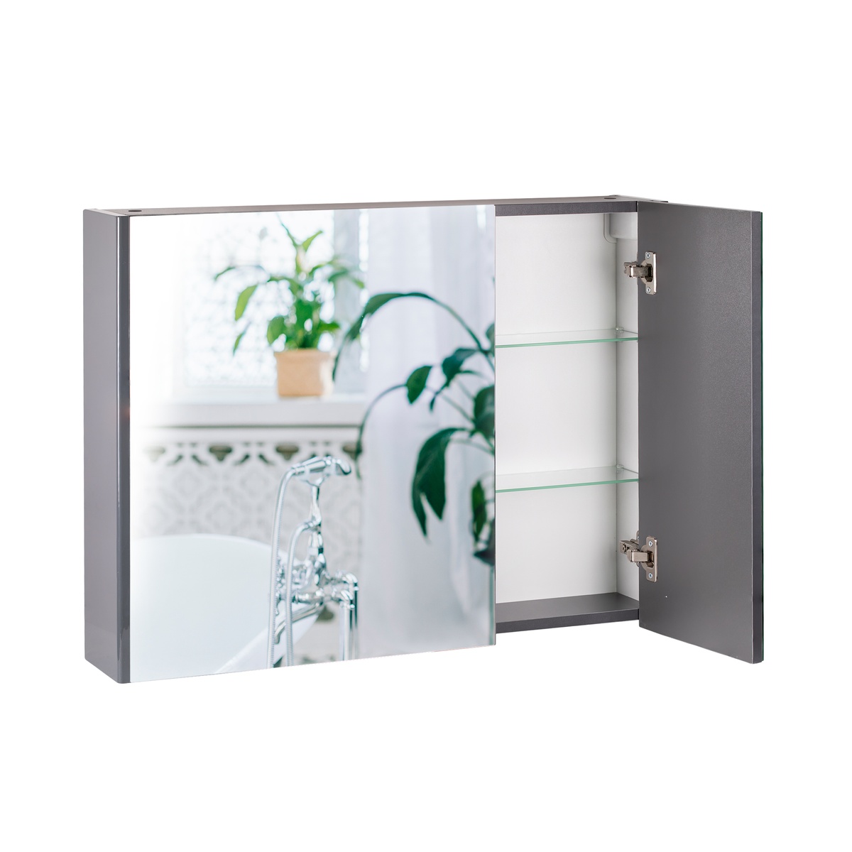 Шкаф с зеркалом в ванную Q-TAP Scorpio 80x60x14.5см серый QT1477ZP802G