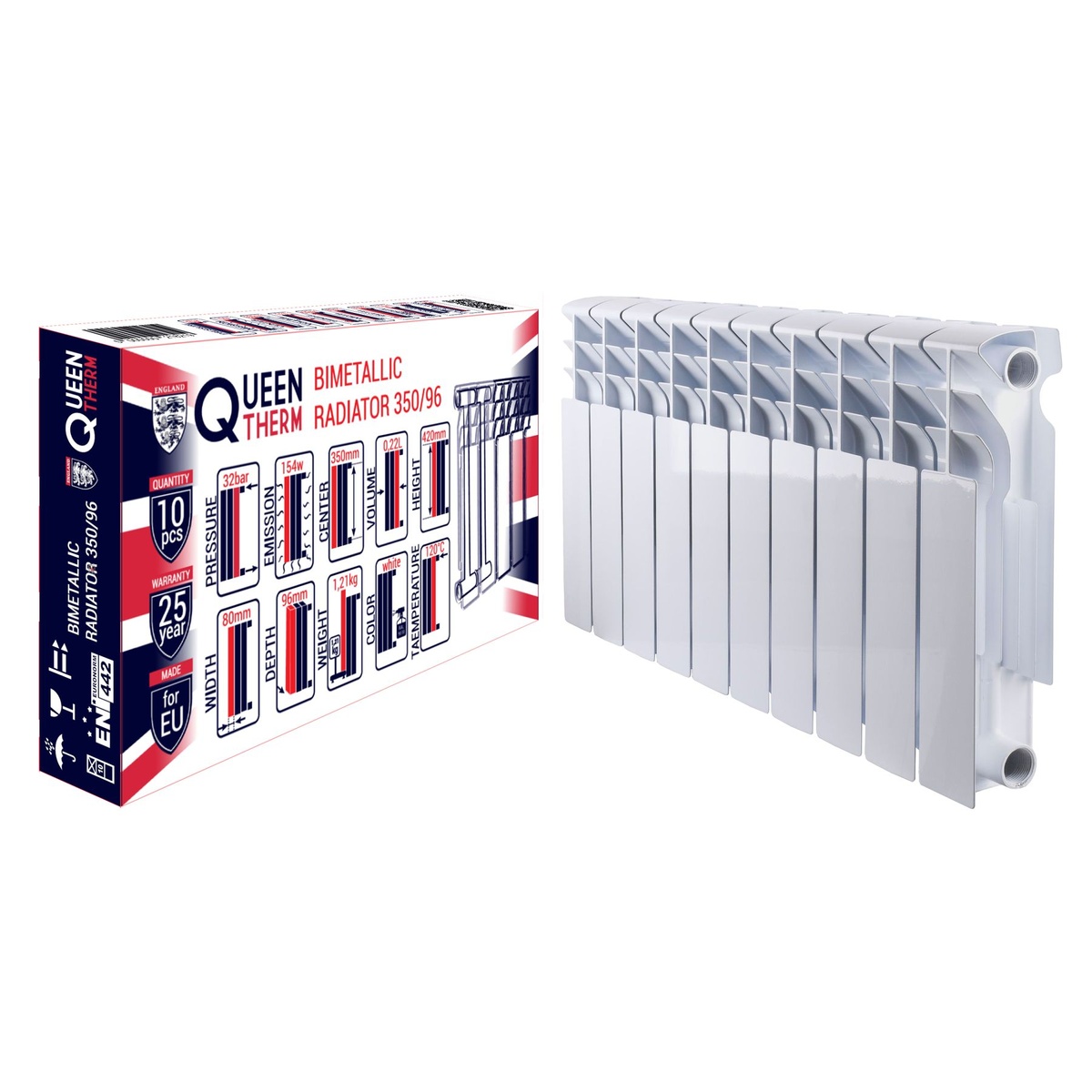 Биметаллический радиатор отопления QUEEN THERM 420x80 мм боковое подключение секционный 000021821 (продажа от 10шт)