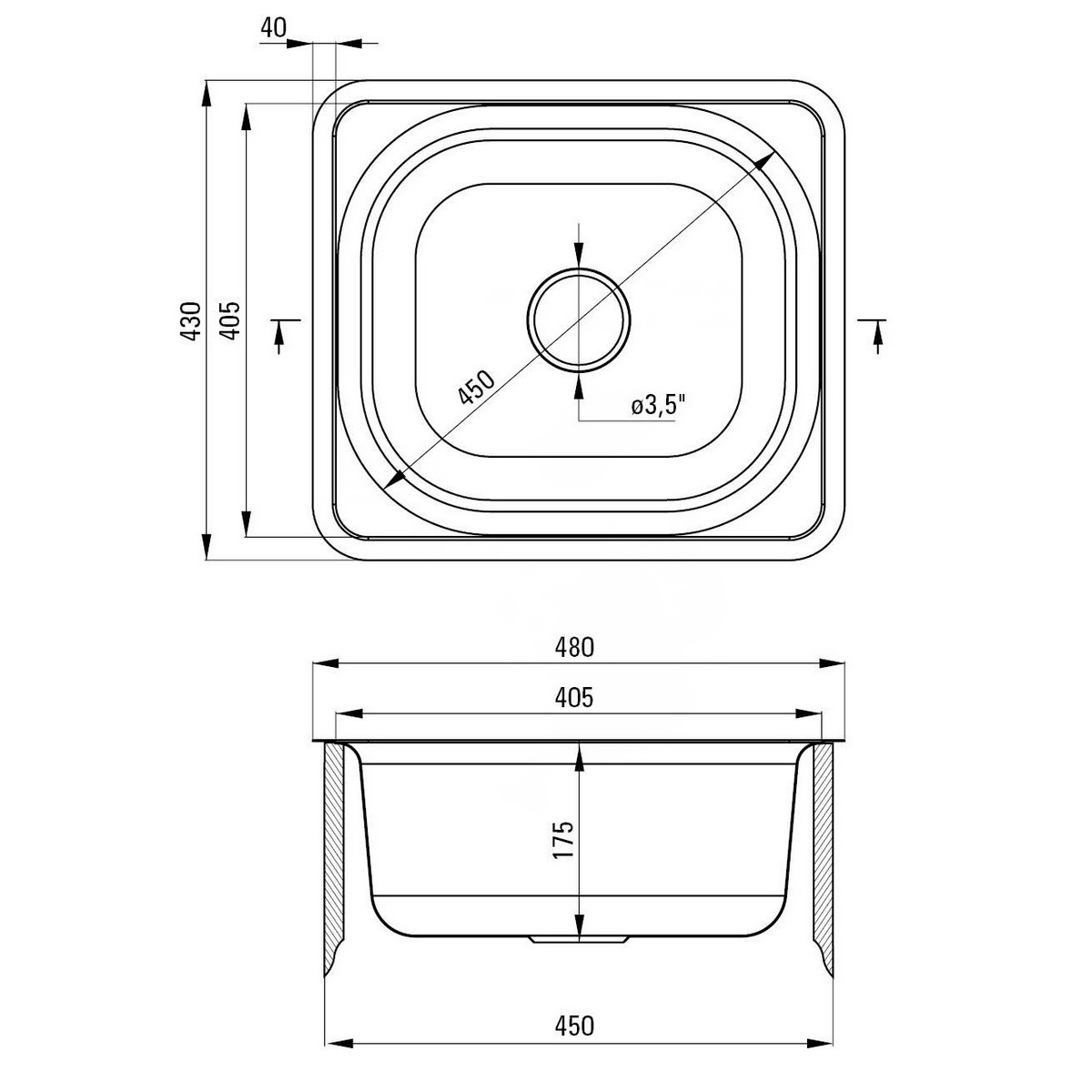 Мийка для кухні із нержавіючої сталі прямокутна DEANTE Doppio 480x430x175мм матова 0.6мм із сифоном ZEN_0103