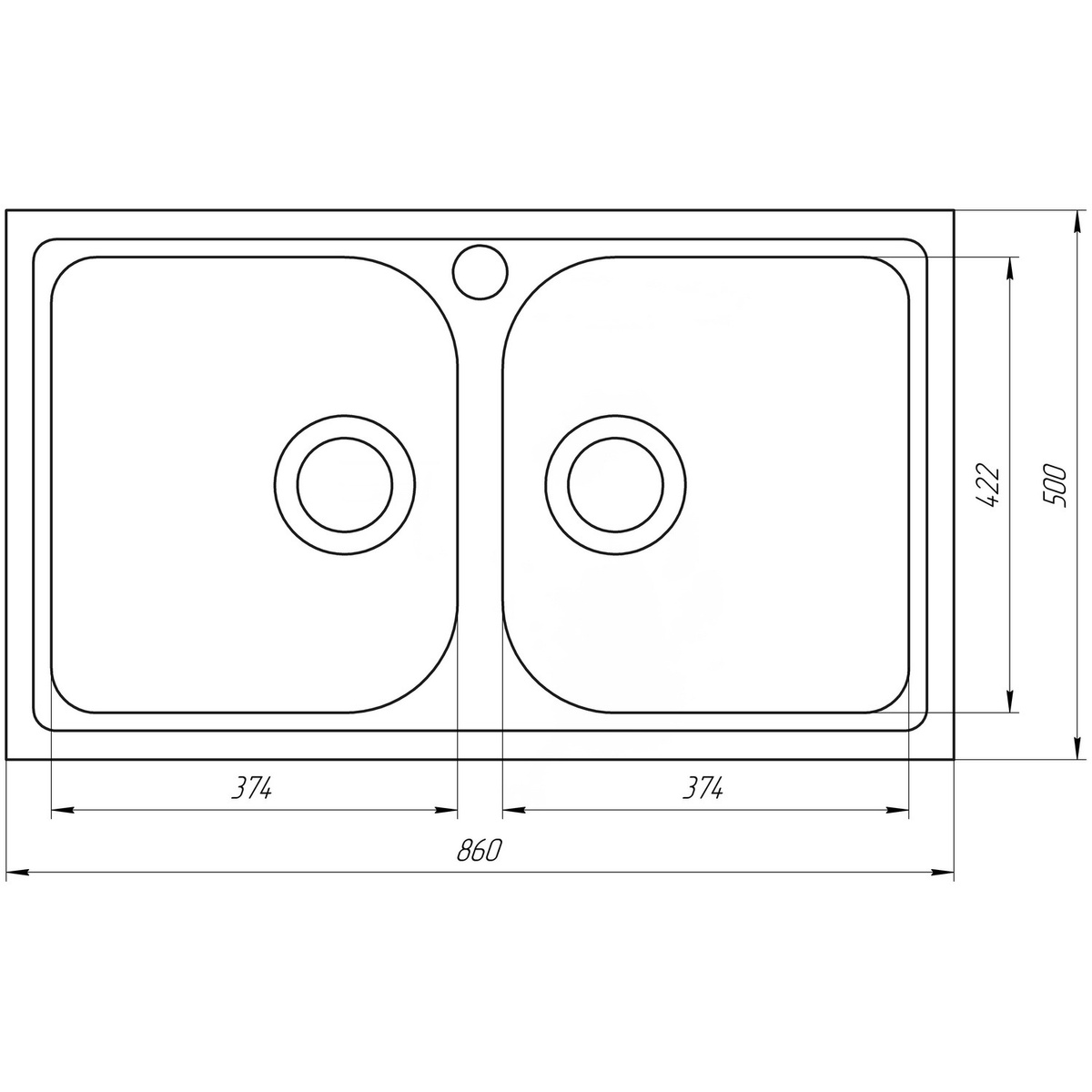 Мойка для кухни гранитная прямоугольная GLOBUS LUX MALAREN 860x500x205мм без сифона на две чаши белая 000022410