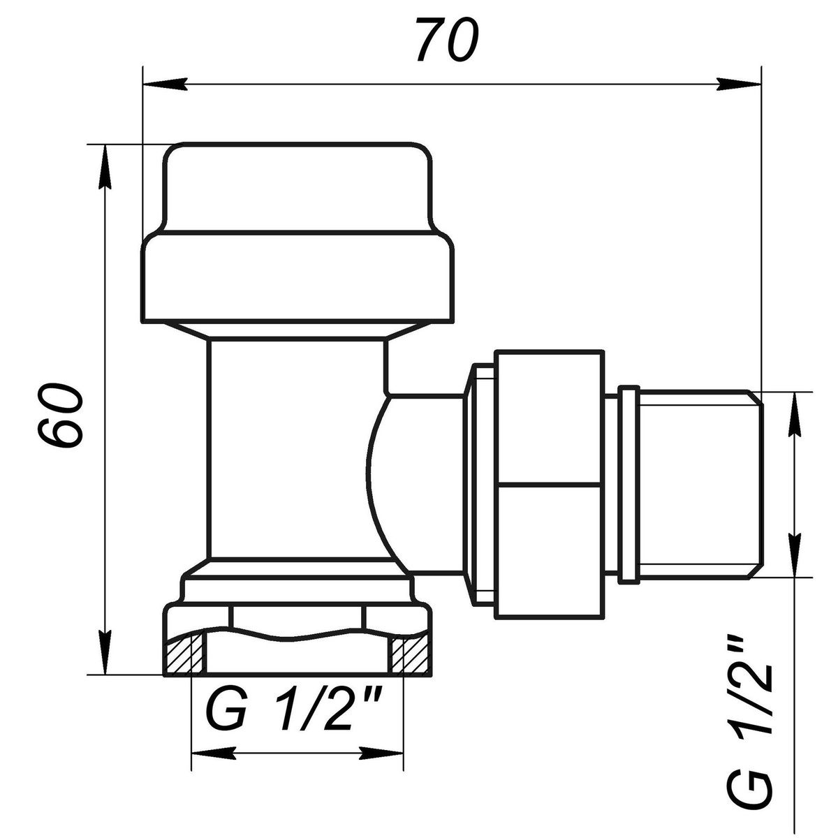 Термостатический радиаторный клапан ECO TECHNOLOGY ECO5017 (ECO5027) угловой 1/2"x1/2" с американкой 000016162
