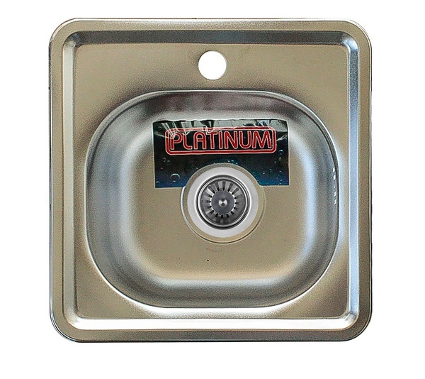Мийка для кухні із нержавіючої сталі квадратна PLATINUM 3838 САТИН 380x380x160мм матова 0.6мм із сифоном PLS-A217