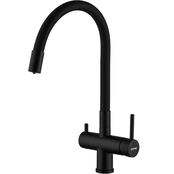 Cмеситель для кухни с гибким изливом и краном для фильтрованной воды GAPPO черный латунь G4398-36