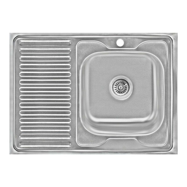 Мийка на кухню із нержавіючої сталі прямокутна накладна LIDZ 600мм x 800мм мікротекстура 0.6мм із сифоном LIDZ6080RDEC06