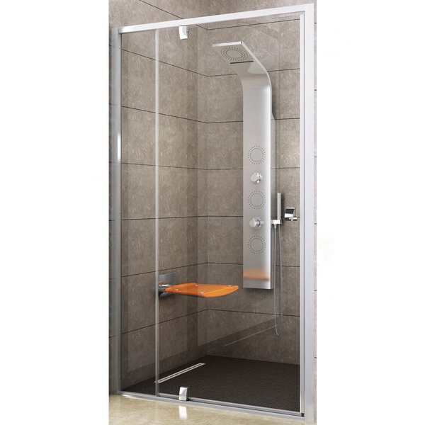 Двері скляні для душової ніші універсальні поворотні двосекційні RAVAK PIVOT PDOP2-100 190x100см прозоре скло 6мм профіль сатин 03GA0U00Z1