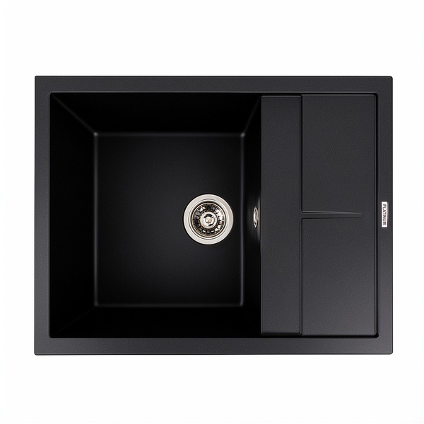 Мойка для кухни гранитная прямоугольная PLATINUM 6550 LOTUS 650x500x200мм без сифона черная PLS-A41107